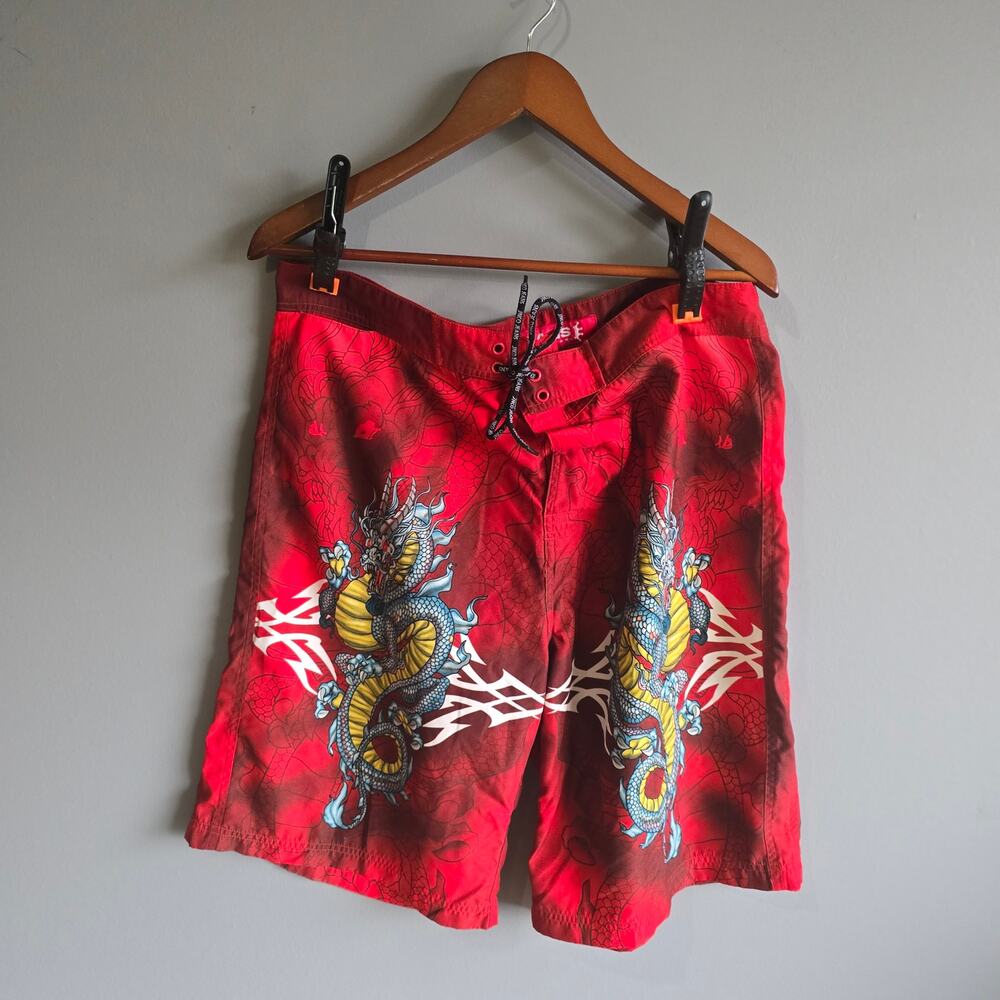 Vintage JNCO Jeans 36 Red Dragon Swimming‎ Shorts Super Rare Swim Shorts Y2K 90s